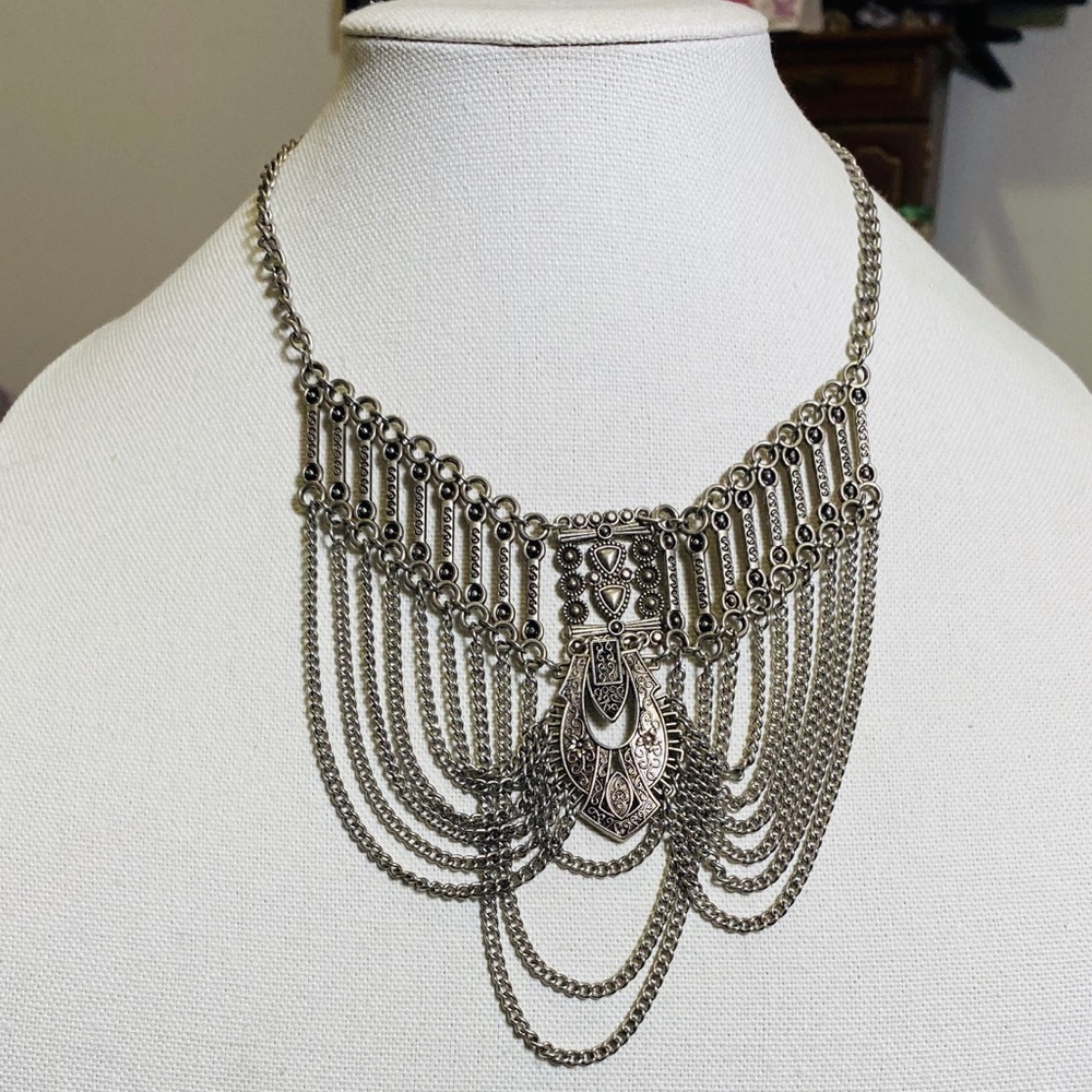 Boho silver necklace